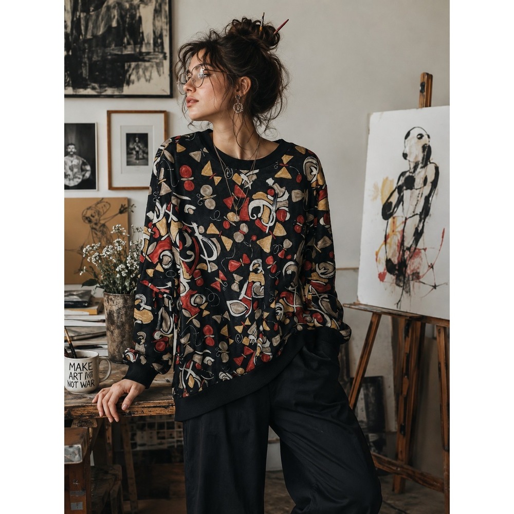 Vtg DonnKenny Abstract Butterflies Blouse Sz 2X Whimsigoth Artwear Made In USA